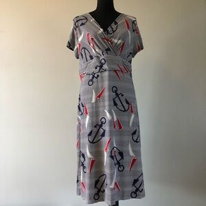 Women’s Talbots Navy, Red & White Nautical Anchor Wrap-Front Midi Dress size XL